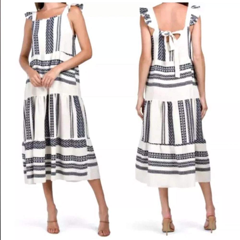 Caterina Ricci Dress Navy Blue & White Ruffle Tie Back Sleeveless Dress Medium - Picture 12 of 12